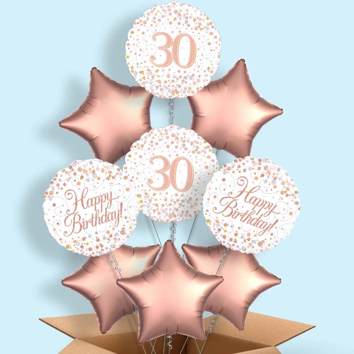 Rose Gold and White 30th Birthday Balloon in a Box - 9 Balloon | Small Indoor Plants