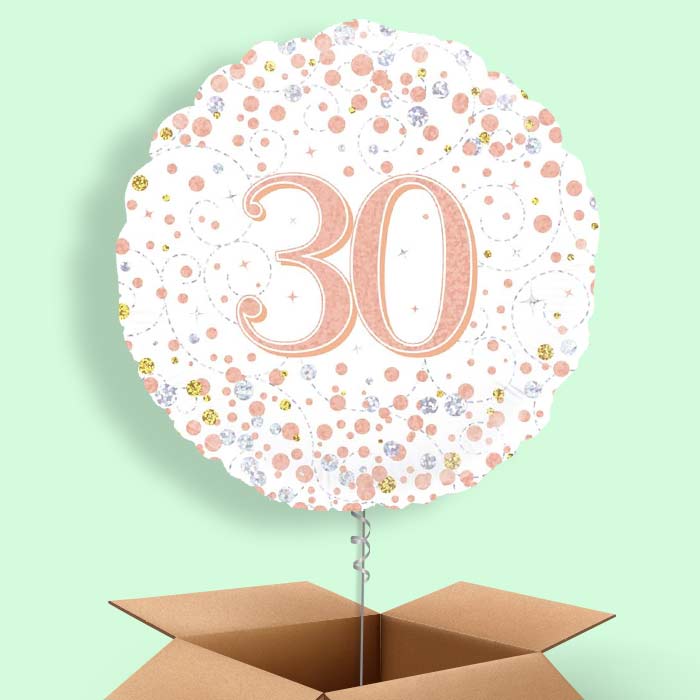 Rose Gold and White 30th Birthday Balloon in a Box - 1 Balloon | Small Indoor Plants