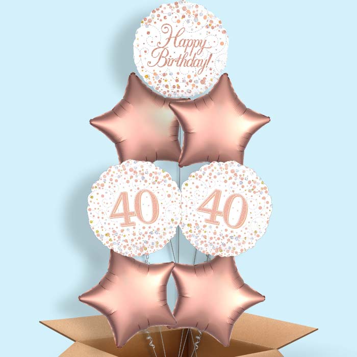 Rose Gold and White 40th Birthday  Balloon in a Box - 7 Balloon | Small Indoor Plants