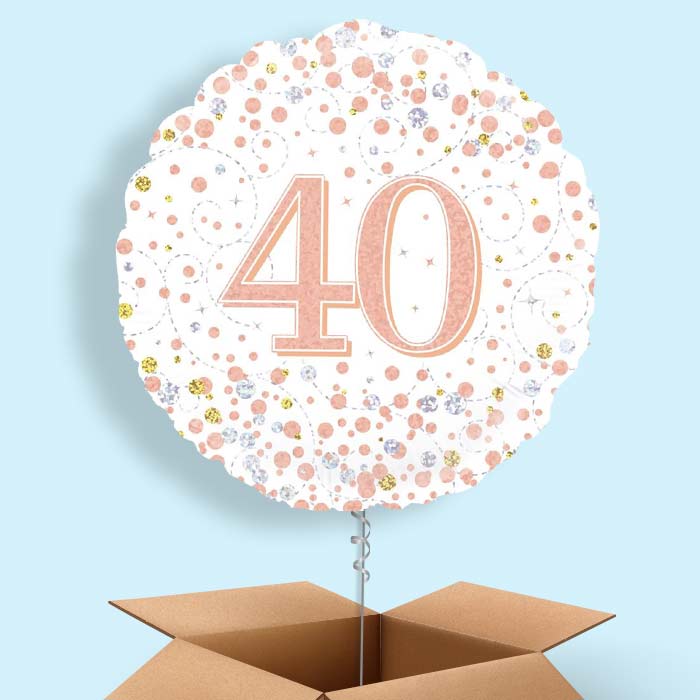 Rose Gold and White 40th Birthday  Balloon in a Box - 1 Balloon | Small Indoor Plants