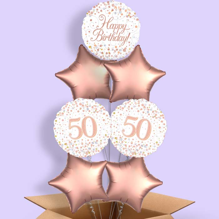 Rose Gold and White 50th Birthday  Balloon in a Box - 7 Balloon | Small Indoor Plants