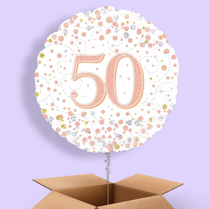 Rose Gold and White 50th Birthday  Balloon in a Box - 1 Balloon | Small Indoor Plants