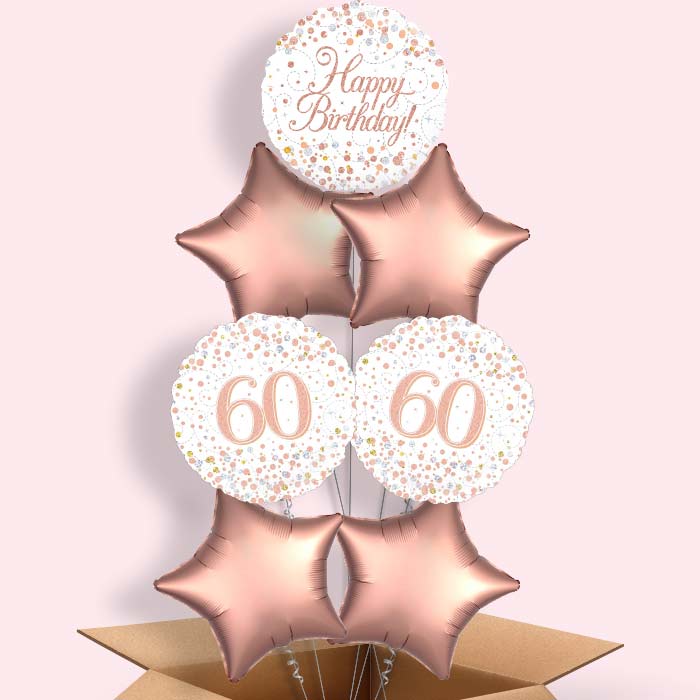 Rose Gold and White 60th Birthday  Balloon in a Box - 7 Balloon | Small Indoor Plants