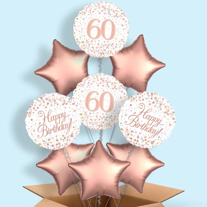 Rose Gold and White 60th Birthday  Balloon in a Box - 9 Balloon | Small Indoor Plants