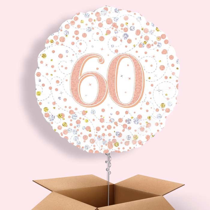 Rose Gold and White 60th Birthday  Balloon in a Box - 1 Balloon | Small Indoor Plants
