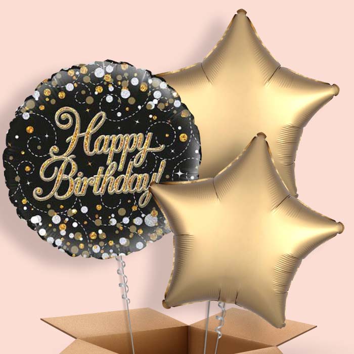 Black and Gold Holographic Birthday Balloon in a Box