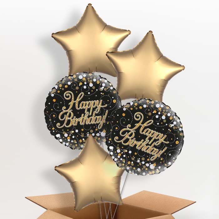 Black and Gold Holographic Birthday Balloon in a Box