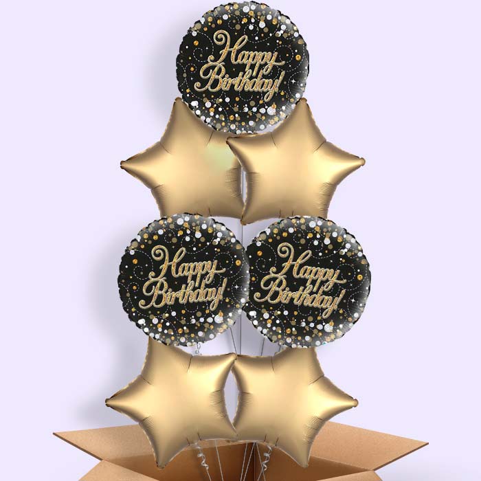 Black and Gold Holographic Birthday Balloon in a Box