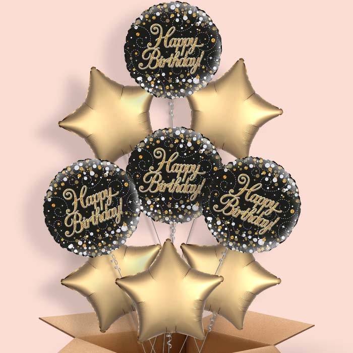 Black and Gold Holographic Birthday Balloon in a Box