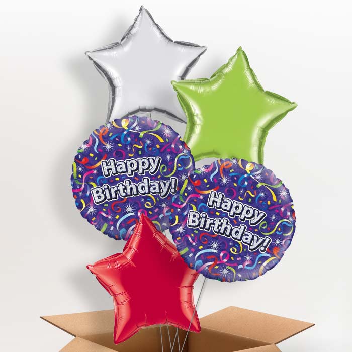 Purple Streamers Happy Birthday Balloon in a Box - 5 Balloon | Small Indoor Plants