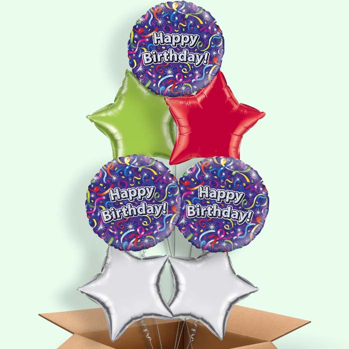 Purple Streamers Happy Birthday Balloon in a Box - 7 Balloon | Small Indoor Plants