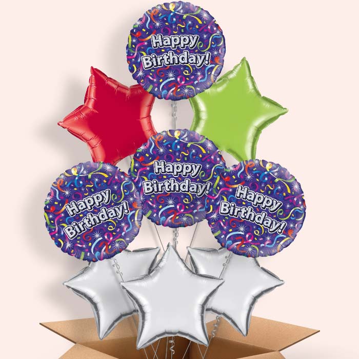 Purple Streamers Happy Birthday Balloon in a Box - 9 Balloon | Small Indoor Plants