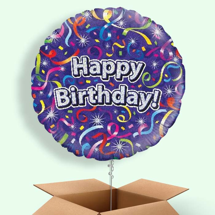 Purple Streamers Happy Birthday Balloon in a Box - 1 Balloon | Small Indoor Plants