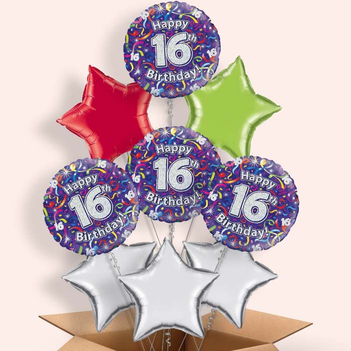 Purple Streamers Happy 16th Birthday Balloon in a Box - 9 Balloon | Small Indoor Plants