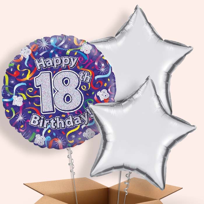 Purple Streamers Happy 18th Birthday Balloon in a Box - 3 Balloon | Small Indoor Plants