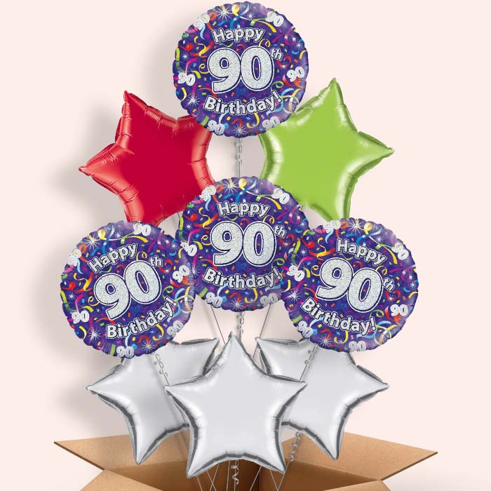 Purple Streamers Happy 90th Birthday Balloon in a Box - 9 Balloon | Small Indoor Plants