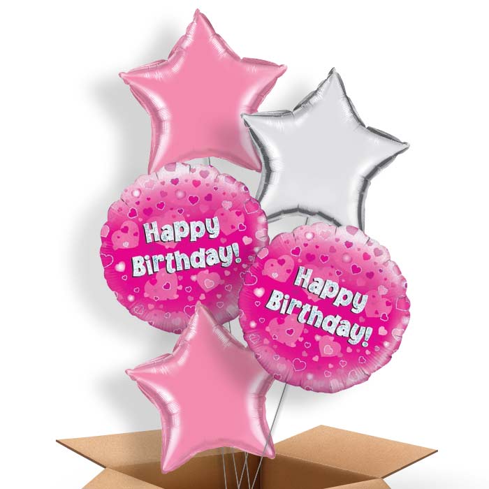 Happy Birthday Pink Hearts Balloon in a Box - 5 Balloon | Small Indoor Plants