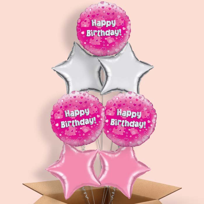 Happy Birthday Pink Hearts Balloon in a Box - 7 Balloon | Small Indoor Plants