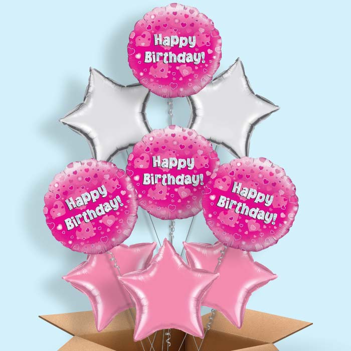 Happy Birthday Pink Hearts Balloon in a Box - 9 Balloon | Small Indoor Plants