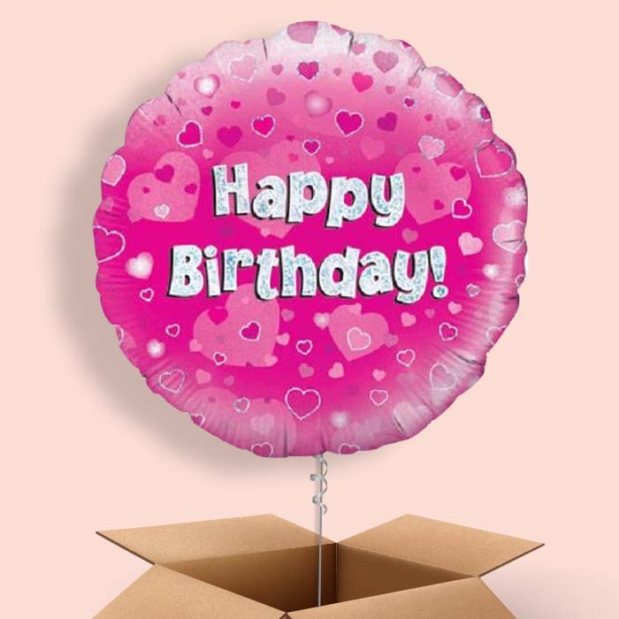 Happy Birthday Pink Hearts Balloon in a Box - 1 Balloon | Small Indoor Plants