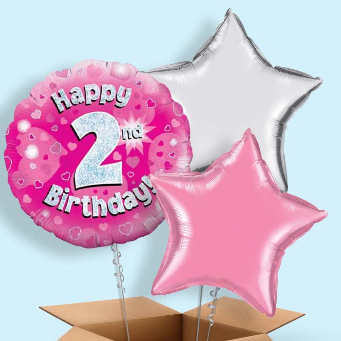 Happy 2nd Birthday Pink Hearts Balloon in a Box