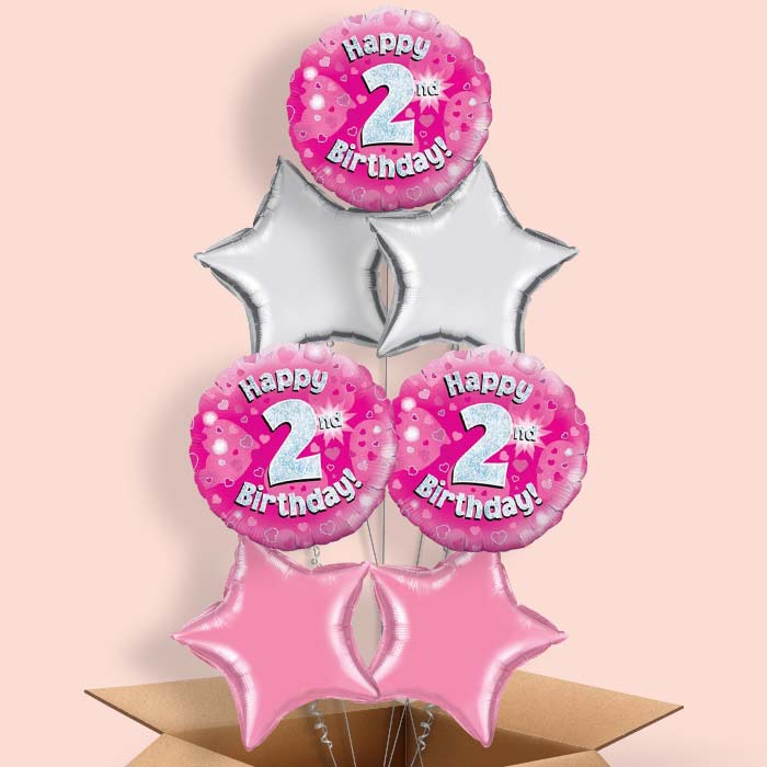 Happy 2nd Birthday Pink Hearts Balloon in a Box