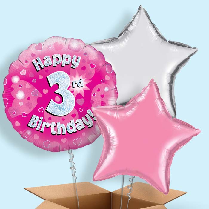 Happy 3rd Birthday Pink Hearts Balloon in a Box