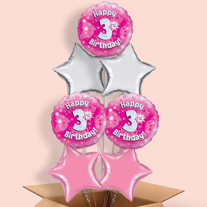 Happy 3rd Birthday Pink Hearts Balloon in a Box