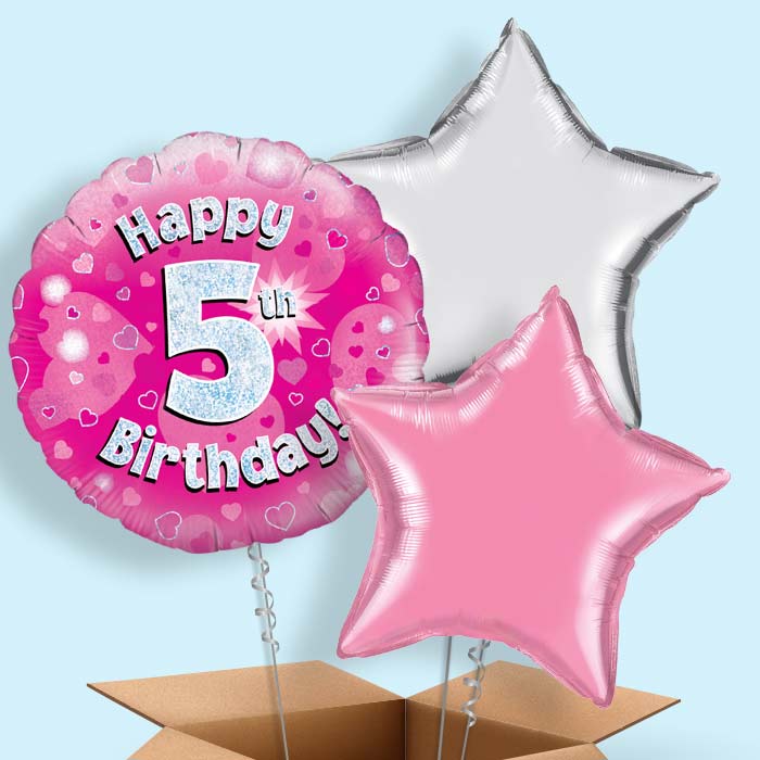 Happy 5th Birthday Pink Hearts Balloon in a Box