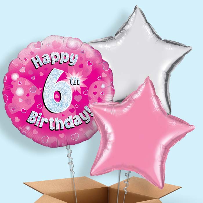 Happy 6th Birthday Pink Hearts Balloon in a Box