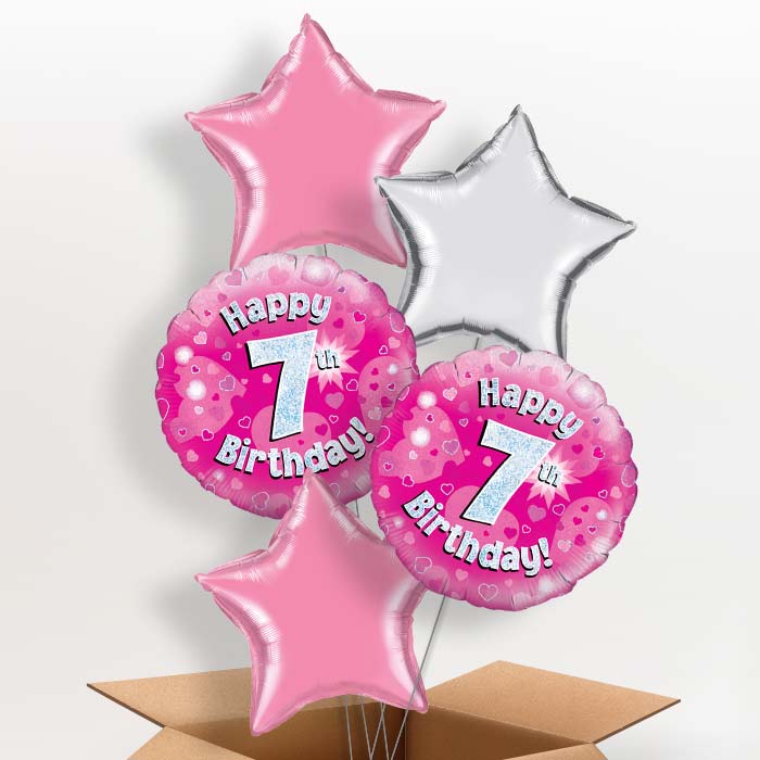 Happy 7th Birthday Pink Hearts Balloon in a Box