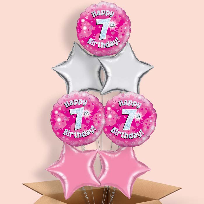 Happy 7th Birthday Pink Hearts Balloon in a Box