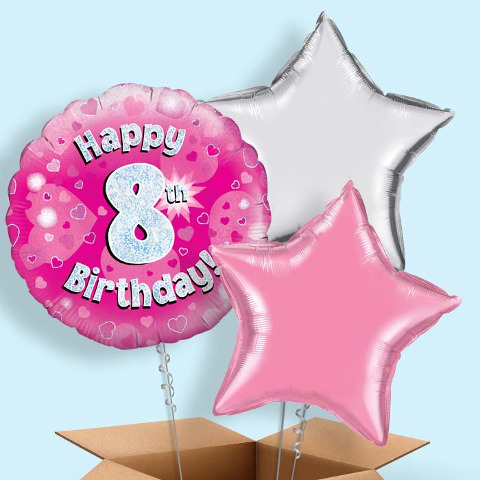 Happy 8th Birthday Pink Hearts Balloon in a Box