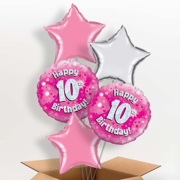 Happy 10th Birthday Pink Hearts Balloon in a Box