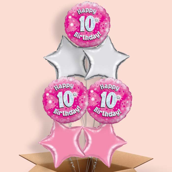 Happy 10th Birthday Pink Hearts Balloon in a Box