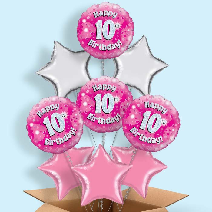 Happy 10th Birthday Pink Hearts Balloon in a Box