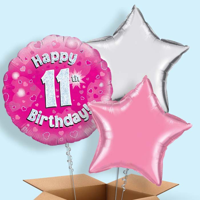Happy 11th Birthday Pink Hearts Balloon in a Box