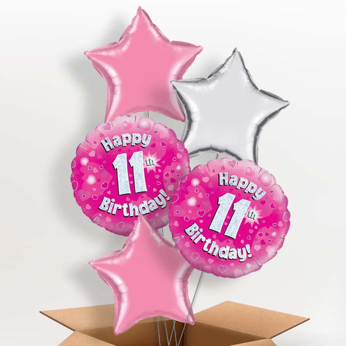 Happy 11th Birthday Pink Hearts Balloon in a Box