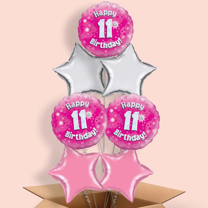 Happy 11th Birthday Pink Hearts Balloon in a Box