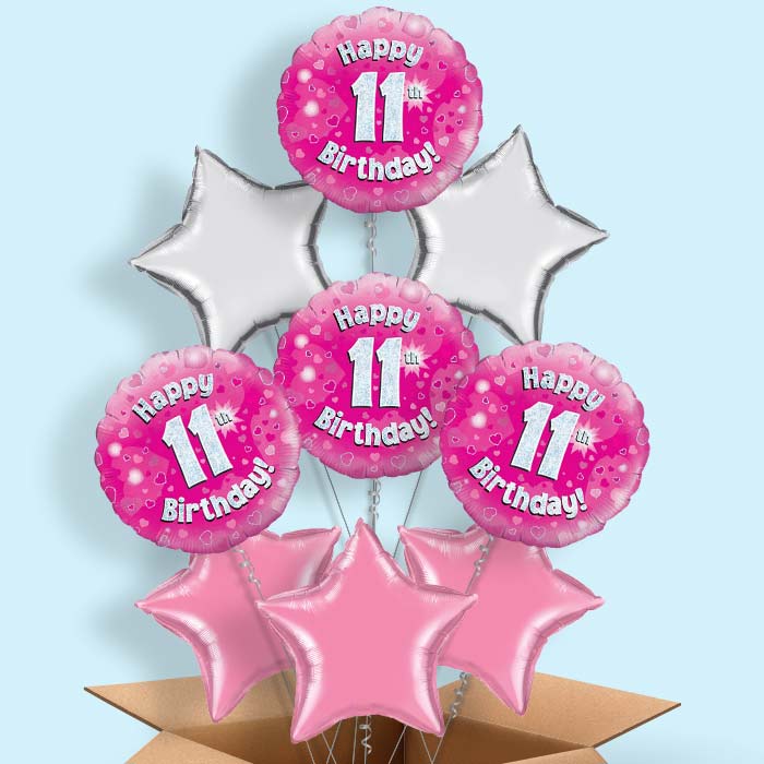 Happy 11th Birthday Pink Hearts Balloon in a Box