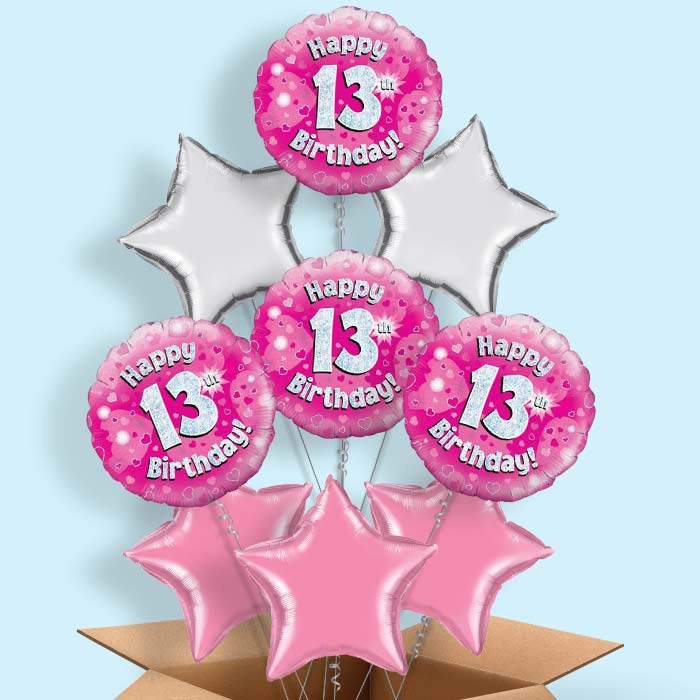 Pink Hearts 13th Birthday Balloon in a Box