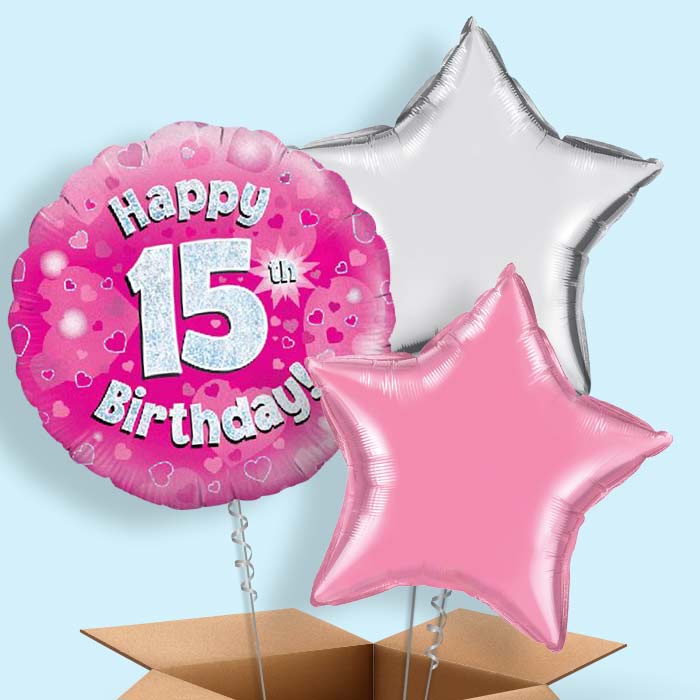 Happy 15th Birthday Pink Hearts Balloon in a Box