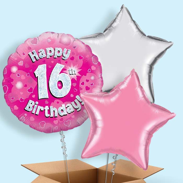 Pink Hearts 16 Birthday Balloon in a Box - 3 Balloon | Small Indoor Plants