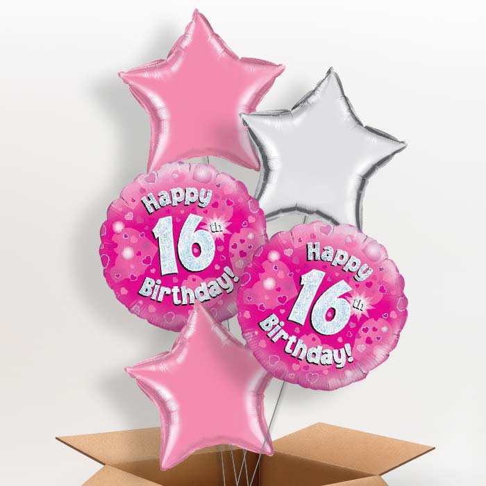 Pink Hearts 16 Birthday Balloon in a Box - 5 Balloon | Small Indoor Plants