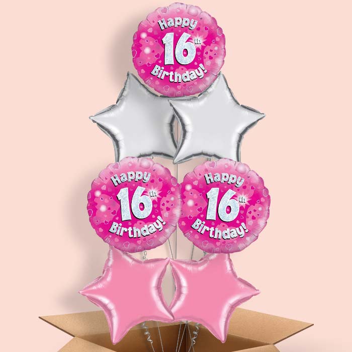 Pink Hearts 16 Birthday Balloon in a Box - 7 Balloon | Small Indoor Plants