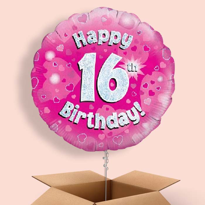 Pink Hearts 16 Birthday Balloon in a Box - 1 Balloon | Small Indoor Plants