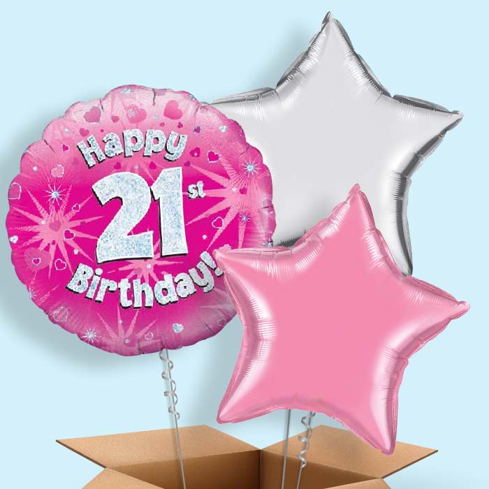Happy 21st Birthday Pink Hearts Balloon in a Box