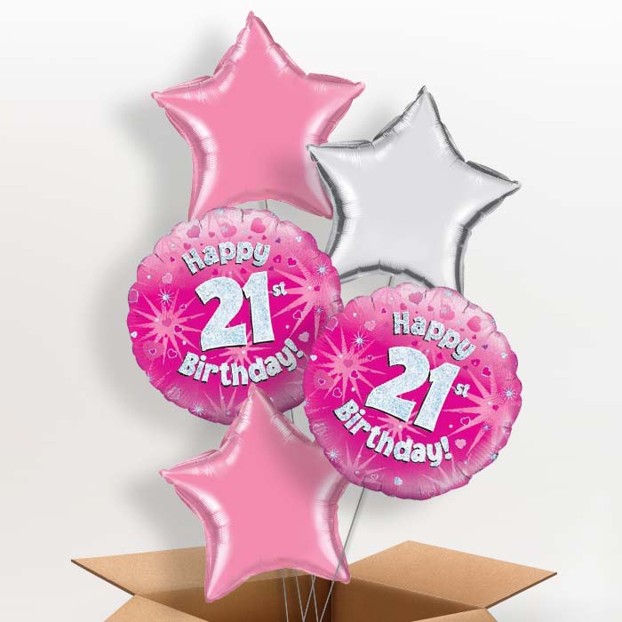 Happy 21st Birthday Pink Hearts Balloon in a Box