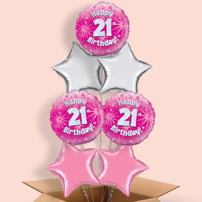 Happy 21st Birthday Pink Hearts Balloon in a Box