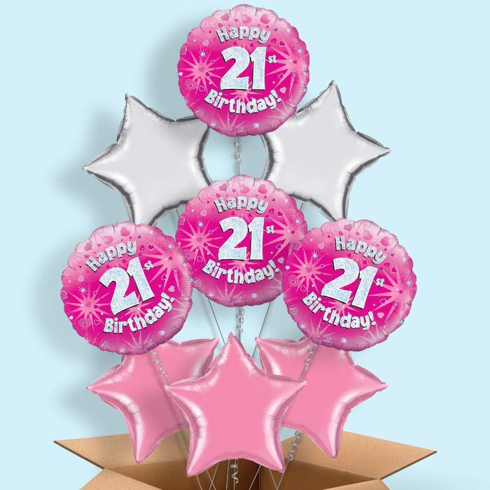 Happy 21st Birthday Pink Hearts Balloon in a Box - 9 Balloon | Small Indoor Plants